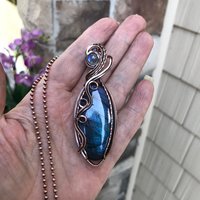 Blue Labradorite & Moonstone Slender Copper Necklace