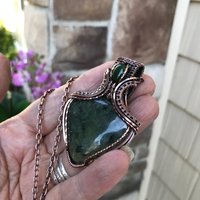Prehnite & Jade Copper Pendant with Weaving