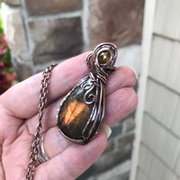 Orange Labradorite & Citrine Copper Pendant