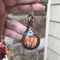 Orange Labradorite & Citrine Copper Pendant