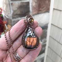 Orange Labradorite & Citrine Copper Pendant