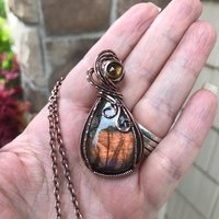 Orange Labradorite & Citrine Copper Pendant
