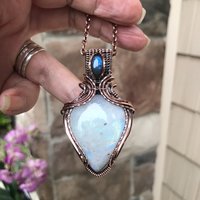 Moonstone & Blue Labradorite Copper Pendant with Weaving