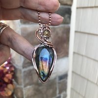 Rainbow Labradorite & Citrine Copper Pendant