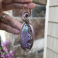 Stichtite & Amethyst Slender Oval Swirly Copper Pendant