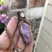 Kunzite & Mother of Pearl Copper Pendant