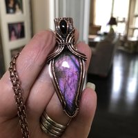 SOLD - Purple Maroon Labradorite & Garnet Copper Pendant with Weaving
