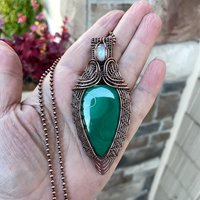 Malachite & Moonstone Copper Woven Pendant