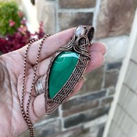 Malachite & Moonstone Copper Woven Pendant
