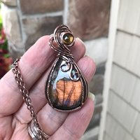 Orange Labradorite & Citrine Copper Pendant