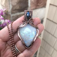 Moonstone & Blue Labradorite Copper Pendant with Weaving