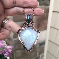 Moonstone & Blue Labradorite Copper Pendant with Weaving