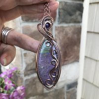 Stichtite & Amethyst Slender Oval Swirly Copper Pendant