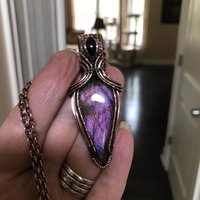 SOLD - Purple Maroon Labradorite & Garnet Copper Pendant with Weaving