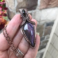 SOLD - Purple Maroon Labradorite & Garnet Copper Pendant with Weaving