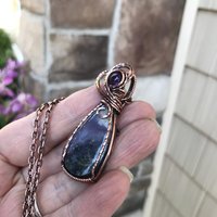 Moss Agate Chalcedony & Amethyst Copper Necklace