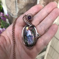 Purple Blue Oval Labradorite & Amethyst Copper Necklace