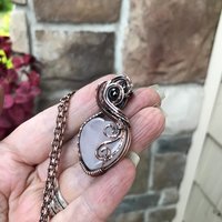 Rose Quartz & Garnet Swirly Heart Copper Necklace