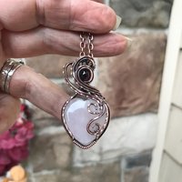 Rose Quartz & Garnet Swirly Heart Copper Necklace
