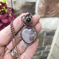Rose Quartz & Garnet Swirly Heart Copper Necklace