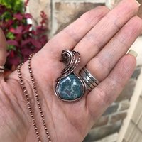 Moss Agate Small Teardrop Copper Necklace