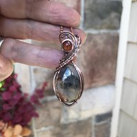 Graveyard Point Plume Agate & Sunstone Copper Pendant