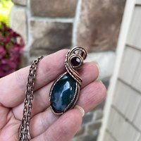 Moss Agate & Garnet Oval Copper Necklace