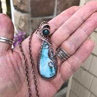 Larimar & Grandidierite Swirly Copper Necklace