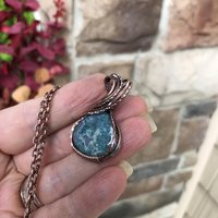 Moss Agate Small Teardrop Copper Necklace