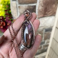 Purple & Amber Labradorite & Sunstone Marquise Copper Pendant