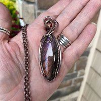 Purple & Amber Labradorite & Sunstone Marquise Copper Pendant