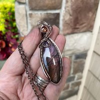 Purple & Amber Labradorite & Sunstone Marquise Copper Pendant