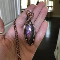 Purple & Amber Labradorite & Sunstone Marquise Copper Pendant