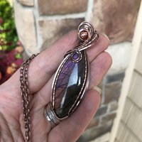 Purple & Amber Labradorite & Sunstone Marquise Copper Pendant