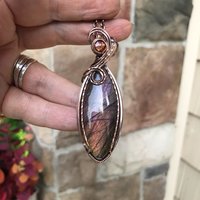 Purple & Amber Labradorite & Sunstone Marquise Copper Pendant