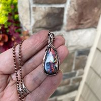 Purple Orange Labradorite Small Copper Necklace