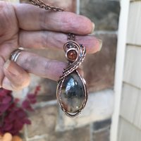 Graveyard Point Plume Agate & Sunstone Copper Pendant