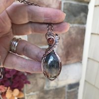 Graveyard Point Plume Agate & Sunstone Copper Pendant