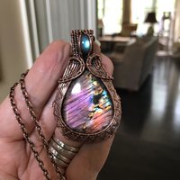 Purple & Blue Labradorite Woven Copper Pendant