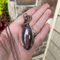 Purple & Amber Labradorite & Sunstone Marquise Copper Pendant