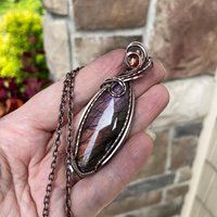 Purple & Amber Labradorite & Sunstone Marquise Copper Pendant