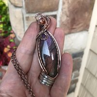 Purple & Amber Labradorite & Sunstone Marquise Copper Pendant