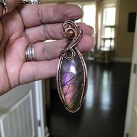Purple & Amber Labradorite & Sunstone Marquise Copper Pendant