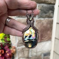 SOLD - Yellow Orange Labradorite & Lemon Quartz Copper Pendant with Weaving