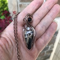Petrified Palm Wood & Smoky Quartz Copper Pendant