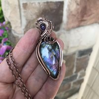 SOLD - Blue Purple Labradorite & Amethyst Copper Pendant