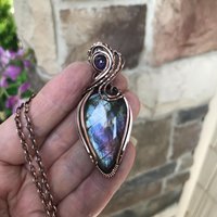 SOLD - Blue Purple Labradorite & Amethyst Copper Pendant