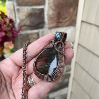 Purple & Blue Labradorite Woven Copper Pendant
