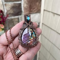 Purple & Blue Labradorite Woven Copper Pendant
