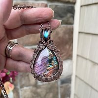 Purple & Blue Labradorite Woven Copper Pendant